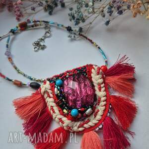 Naszyjnik koralikowy Boho z frędzlami pojedyncza sztuka box x1