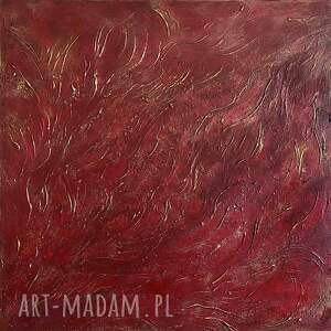 abstrakcyjny obraz czerwono - złoty z fakturą rojo 60x60 cm złotem