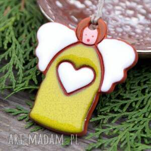 aniołek - zawieszka ceramiczna serce na choinkę, boże narodzenie, ozdoba