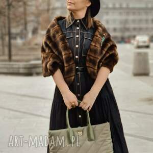 gofashion narzutka w stylu vintage z futra brazowe norki