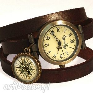 ręcznie wykonane zegarki kompas - zegarek / bransoletka na skórzanym pasku