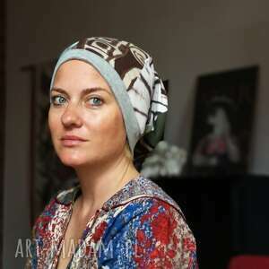 Czapka damska Smerfetka patchwork - turban na podszewce