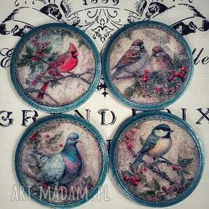 Dekoracyjne podkładki z ptakami decoupage, vintage