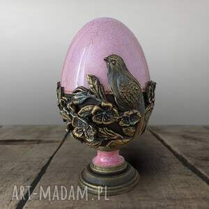 różowe z ptaszkiem na jabłoni 15cm, jajo dekoracyjne