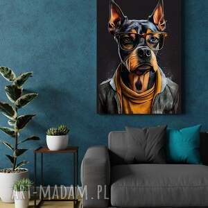 portret psa hipsterskiego - shadow wydruk na płótnie 50x70 cm B2 doberman