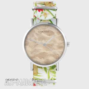 handmade zegarki zegarek - piasek, plaża - kwiaty, nato, biały