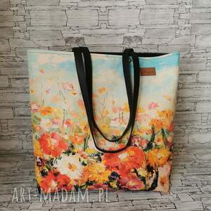 duży shopper torebka na ramię kwiaty 3, damska pakowna elegancka polski produkt