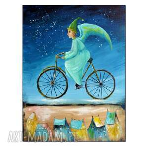 obraz anioł cyklista nocny na zamówienie dla p agnieszki, ręcznie