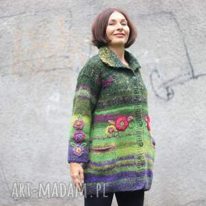 unikatowy sweter wełniany folk dzianina płaszcz, rękodzieło