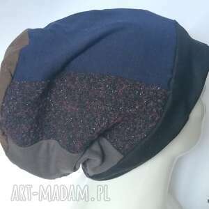 Czapka damska etno boho folk patchwork z podszewką - handmade