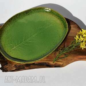 ręcznie wykonane ceramika patera talerz dekoracyjny z liściem chrzanu