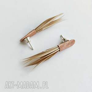 piórko kolczyki miedź, zmatowione, świąteczny prezent