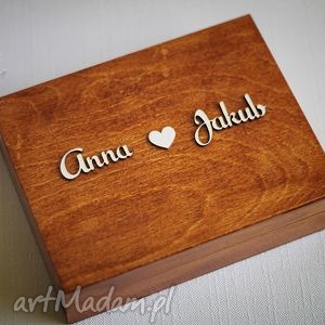 pudełko na obrączki z imionami, ślub, drewno wesele