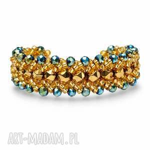 Bransoletka handmade z hematytem i szmaragdowymi koralikami