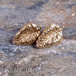 złocone listki - kolczyki a092, liście, małe