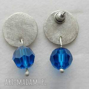Okrągłe kolczyki Swarovski Elements 10mm na sztyftach - niebieskie ze srebra zmatowionego
