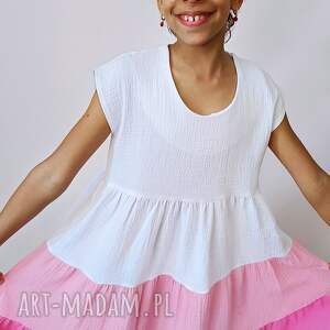 handmade sukienka muślinowa dla dziewczynki biało różowa larysa