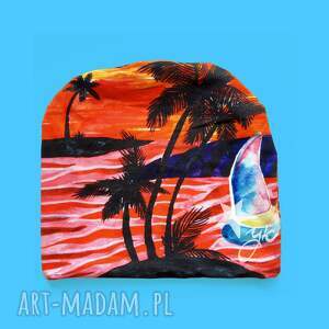 Katarzyna Staryk: bawełniana czapka we wzór akwarelowy, limitowana edycja, ciepła czapka, cienka