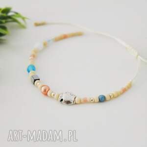 bransoletka na kostkę kremowym sznureczku, morska