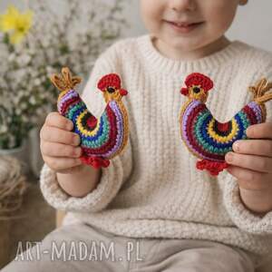 trzy kurki szydełkowe/ kolorowe kurczaki/ ozdoba świąteczna/ koszyczek