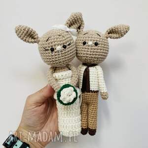 młoda para króliczki maskotki ślubne prezent handmade pamiątka ślubu, dekoracja