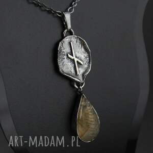 Runa Nauthiz z kwarcem rutylowym - oksydowany srebrny naszyjnik