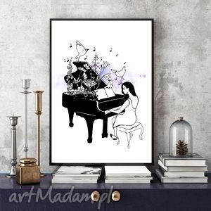 oryginalny prezent, pianistka A4, grafika, ilustracja, kobieta, format a4