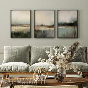 zestaw plakatów 40x50 cm, abstrakcyjny pejzaż set164, tryptyk do salonu