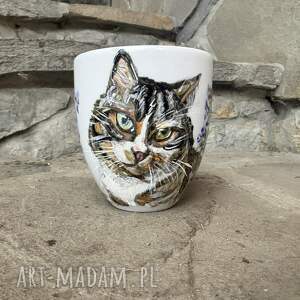 kubki porcelanowy kubek ręcznie malowany kot w kocimiętce kot