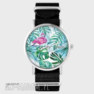 handmade zegarki zegarek - flaming, tropikalny - czarny, nato, palmy, liście