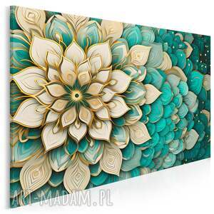 obraz na płótnie - mandala kwiat fraktale turkusowy 120x80 cm 119901
