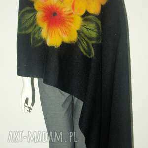 Prezent Szal filcowany wełną zdobiony, kwiaty