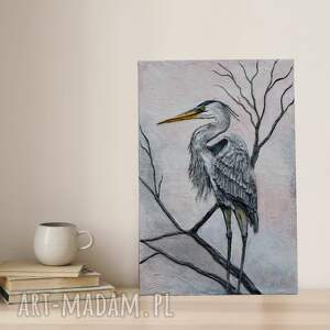 obraz strukturalny czapla siwa - płaskorzeźba na płótnie 3d