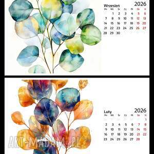 kalendarz 2026 poziomy listki 13x18 cm, natura rośliny, prezent