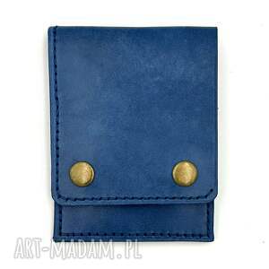 niebieski portfel skórzany ręcznie uszyty na karty i banknoty