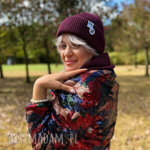 czapka beanie z bawełny logo kolorowe bordo