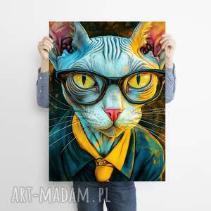 hipsterski kot gustaw - grafika na plakacie A3 kociarzy, prezent
