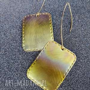 prostokątne kolorowe mosiężne kolczyki - k21 metalowe unikatowe, mosiądz