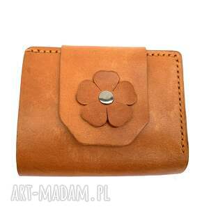handmade brązowy portfel na bilon ze skóry ręcznie uszyty