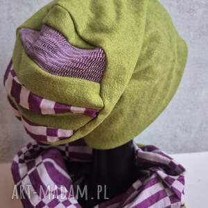 komplet zielony komin i czapka kolorowy patchworkowy rozmiar komina