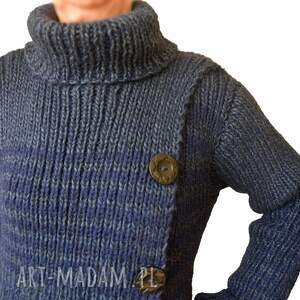 sweter z golfem ręcznie robiony na drutach handmade włóczki