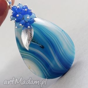 agat niebieski jadeity i srebro - wisior - Biżuteria wisiorki