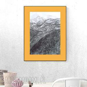 górski pejzaż 30x40, nowoczesny rysunek A3, góry obraz ręcznie malowany, minimalizm
