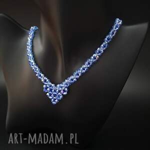Niebieski Naszyjnik w Literę V ze Szklanych Kryształków