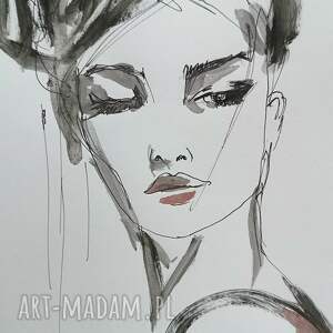 Luna - autorska grafika A4, kobiecy portret mixed media