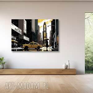 obraz canvas ścienny auto 7 taxi new york 120x80 ulice miasta żółto