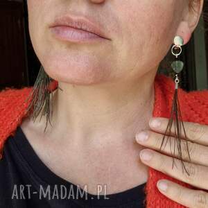 klipsy minerały pióra lekkie box x1, folk, damska etno, boho, frida