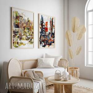 zestaw 2 plakatów abstrakcyjnych 50x70 cm - kolorowe abstracje, plakaty
