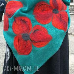 turkusowa chusta handmade wełniana, elementy - Chustki i apaszki