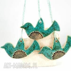 dekoracje świąteczne ptaszki w locie ceramiczne ozdoby wiszące